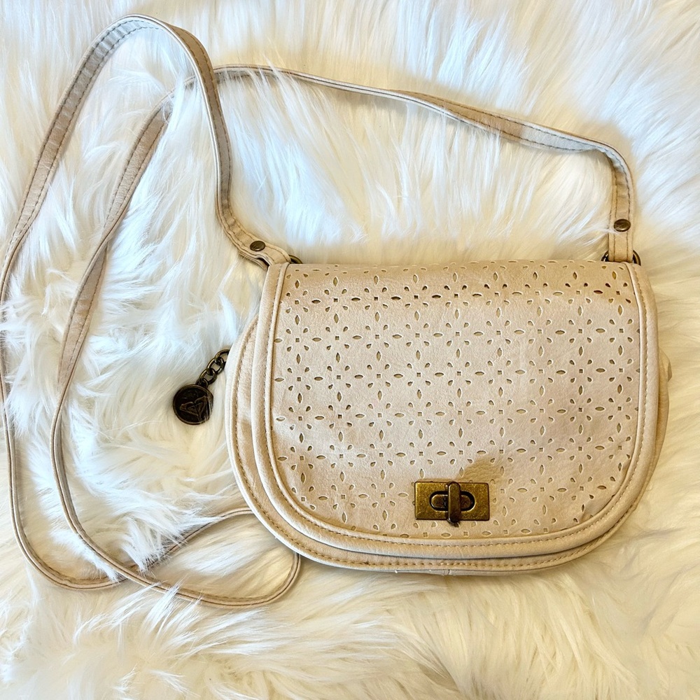 Roxy Cream Crossbody Bag with Perforated Design and Gold Clasp